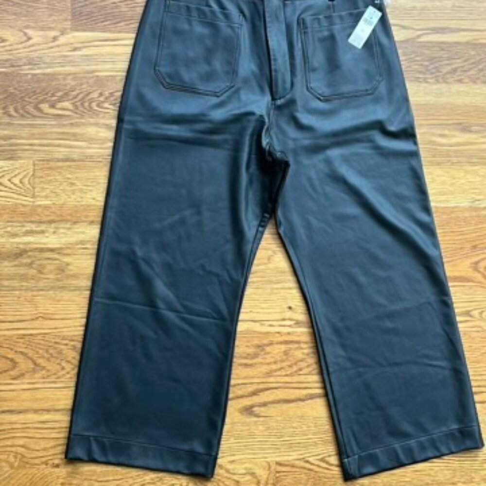 NWT Anthropologie Maeve Black Colettte Faux Leather Crop Pants Women's Size 33